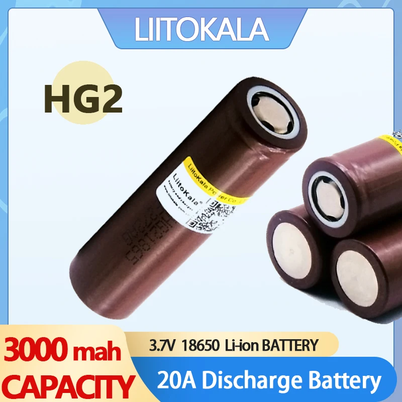 LiitoKala 100% New HG2 18650 3000mAh Rechargeable battery 18650HG2 3.6V discharge 20A Max 35A Power batteries