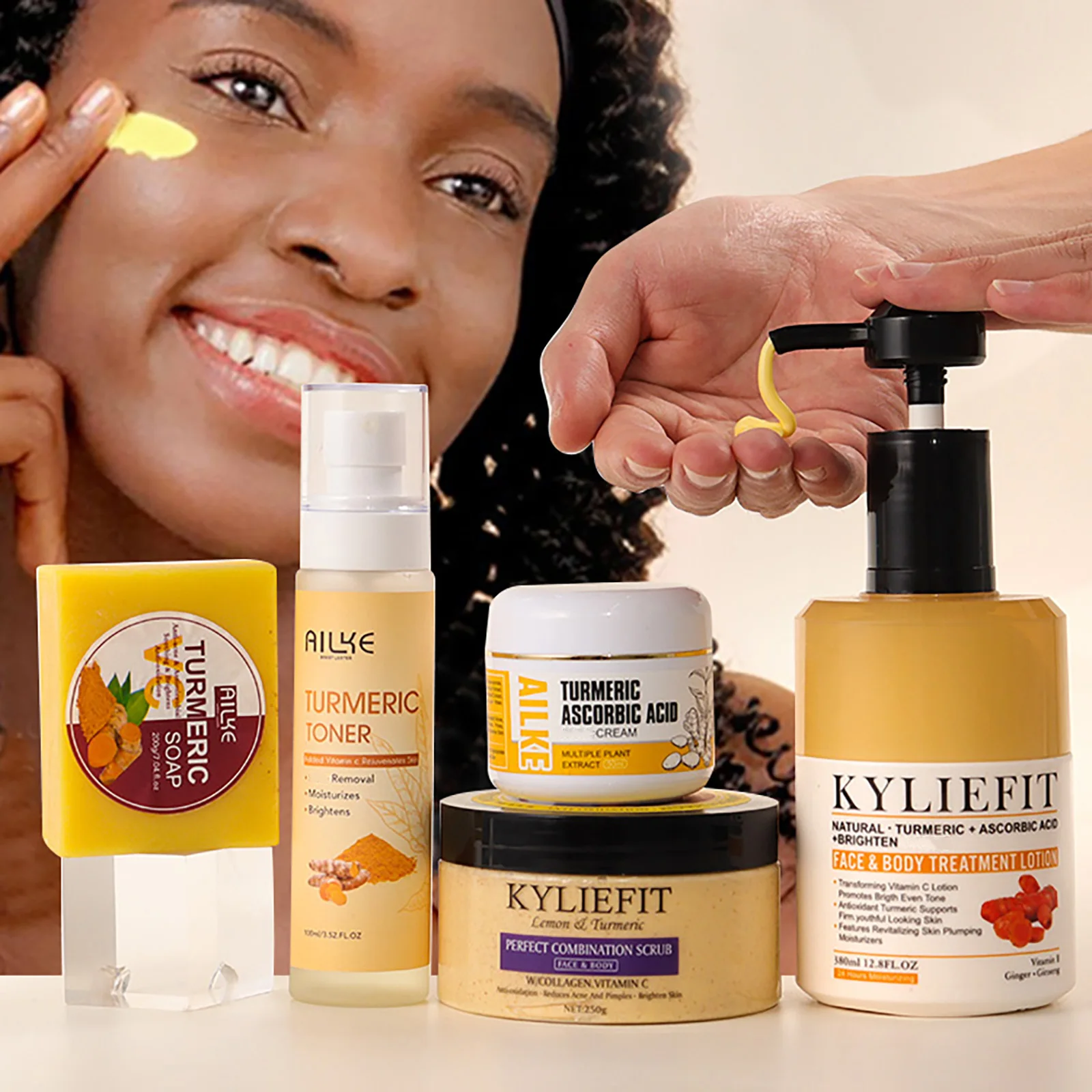 

AILKE Organic Turmeric Skin Care Range, Whiten, Brightens, Clean Stains, Exfoliation, Even Skin Tone, Improve Dull Skin