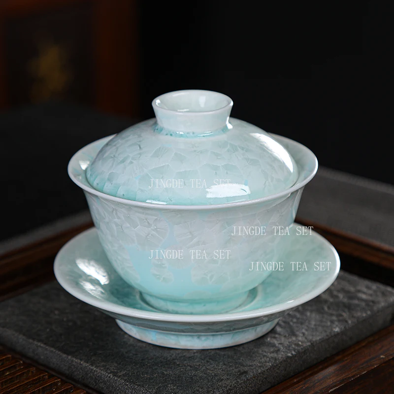 1pcs Ceramic Sancai Cover Bowl High End Household Heat-resistant Tea Bowl Chinese Tea Cup Tea Cup with Lid Teaset Accessories