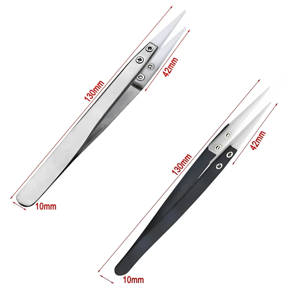 Ceramic Tip Tweezers 1/2pcs Stainless Steel Antimagnetic High Temperature Resistant Non-Conductive Tip