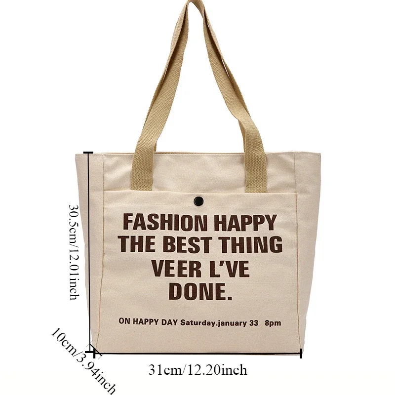 Letter Print Shopping Canvas Bag Large Capacity Casual Lightweight Handbag Women Shoulder Bag, Back To School Campus Schoolbag