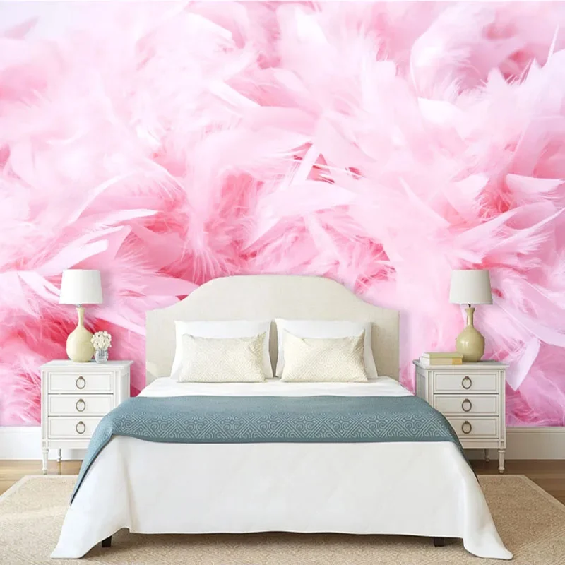 3d bela pena rosa mural papel de 01