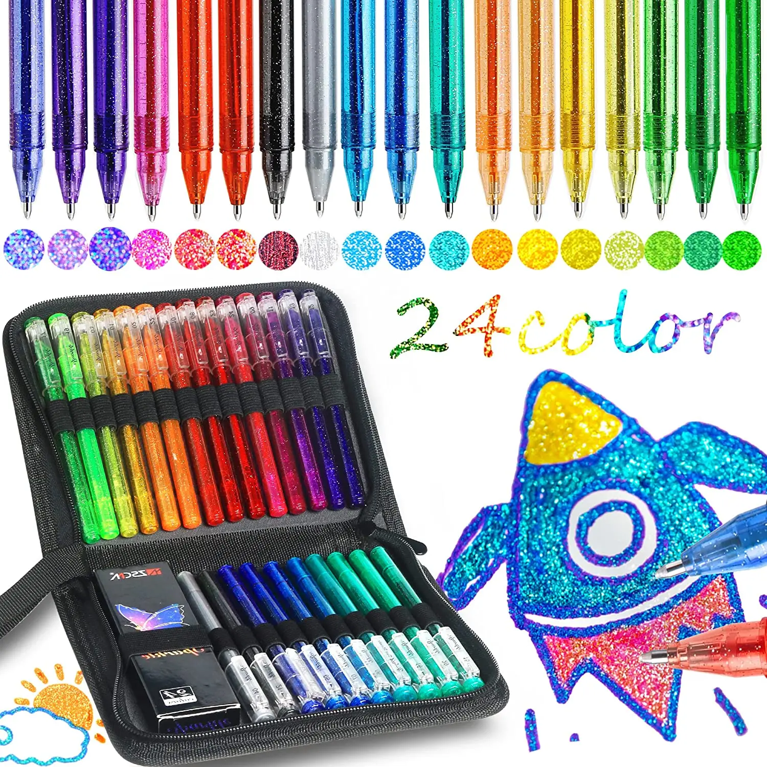 Aen Art Glitter Gel Pens, Colored Gel Markers Pen Set with 40% More Ink for  Adult Coloring Books, Drawing, Journaling and Doodling (30 Colors) :  : Office Products