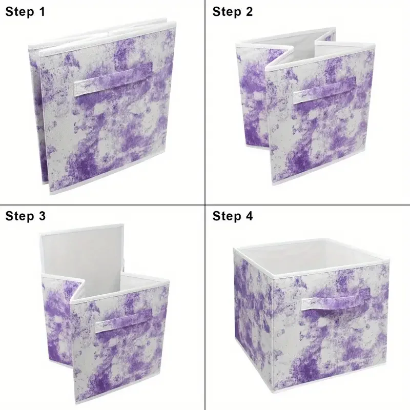 Cube Foldable Fabric Basket Bin Box Shelves  - Great for Kids Nursery Closet Shelf, Playroom, Home (Tie-Dye Purple) 2