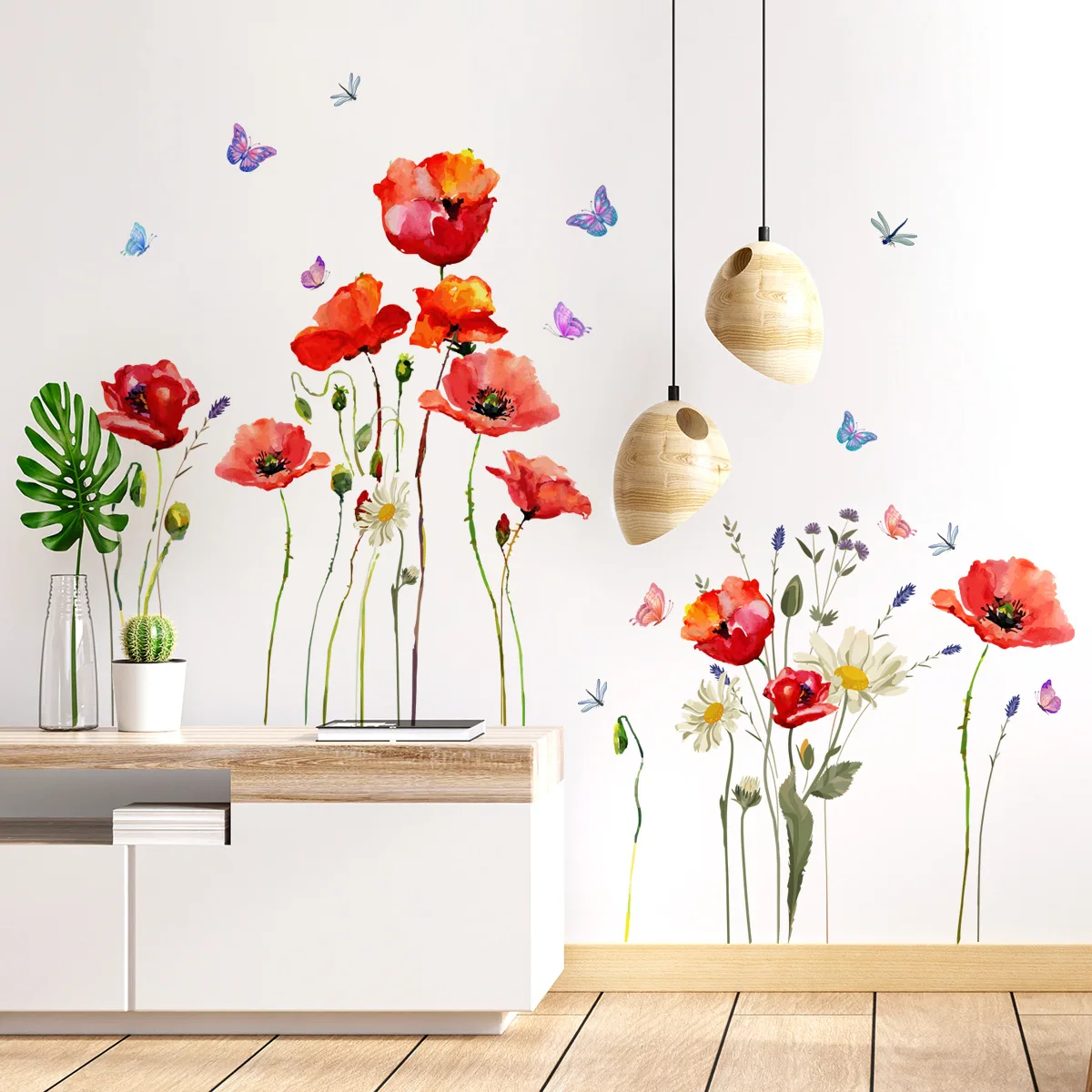 Autocollant Mural Coloré Plante Fleur Papillon 3 Pièces, Autocollant Mural  Créatif En Pvc Pour Décoration Murale De Fond De Salon - Fonds D'écran -  AliExpress