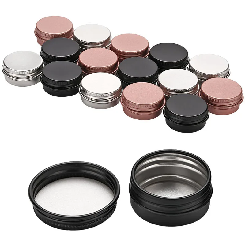 100pcs Empty Candle Jar 5/10/15/20/30/50/60g Aluminum Black Cream Cosmetic Container Refillable Bottles Lip Balm Gloss Packaging