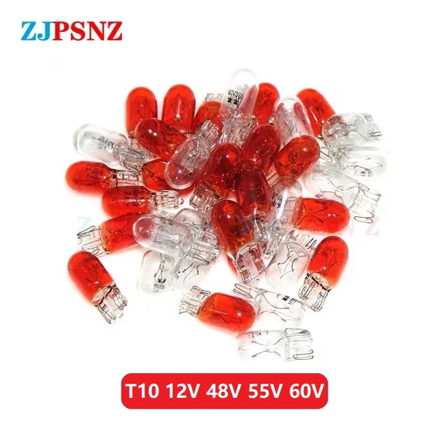 T10 12V 48V -55V -60V Bulb Inserted Bubble Lamp Light Bulb Halogen Warm Warning Turning Light Reversing Lights White Small Lamps 6
