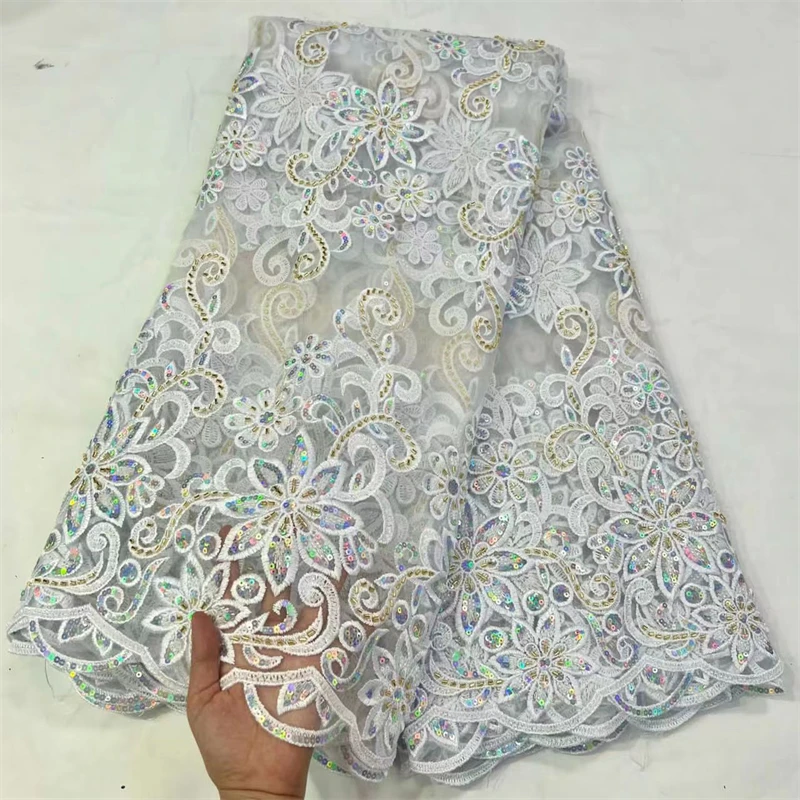 

SJ Lace 2022 High Quality Embroidery Sequins Mesh Lace Fabric African Lace Fabric French Tulle Lace Fabric For Wedding fj14-39