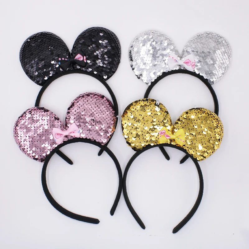 4 Color Cartoon Mouse Headband Party Gift Reversible Sequins Hairbands