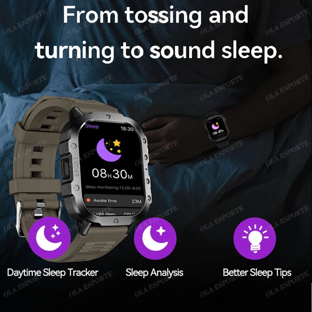 2026 New Military Outdoor Smart Watch Men's GPS Flashlight Bluetooth Call 2.01" AMOLED Screen 10ATM Waterproof Sports Smartwatch 5