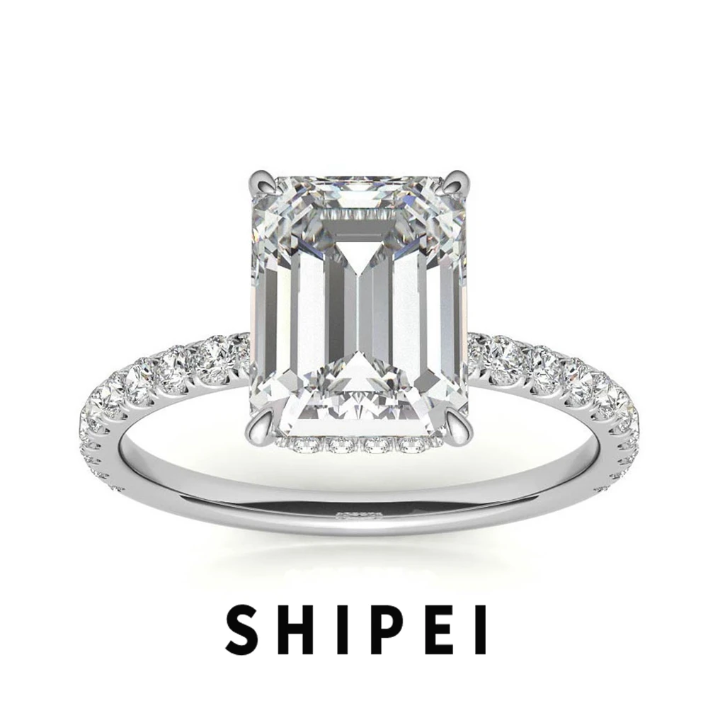 

SHIPEI 4CT Emerald Cut D Moissanite Diamond Gemstone Engagement Ring Fine Jewelry For Women 925 Sterling Silver Anniversary Gift