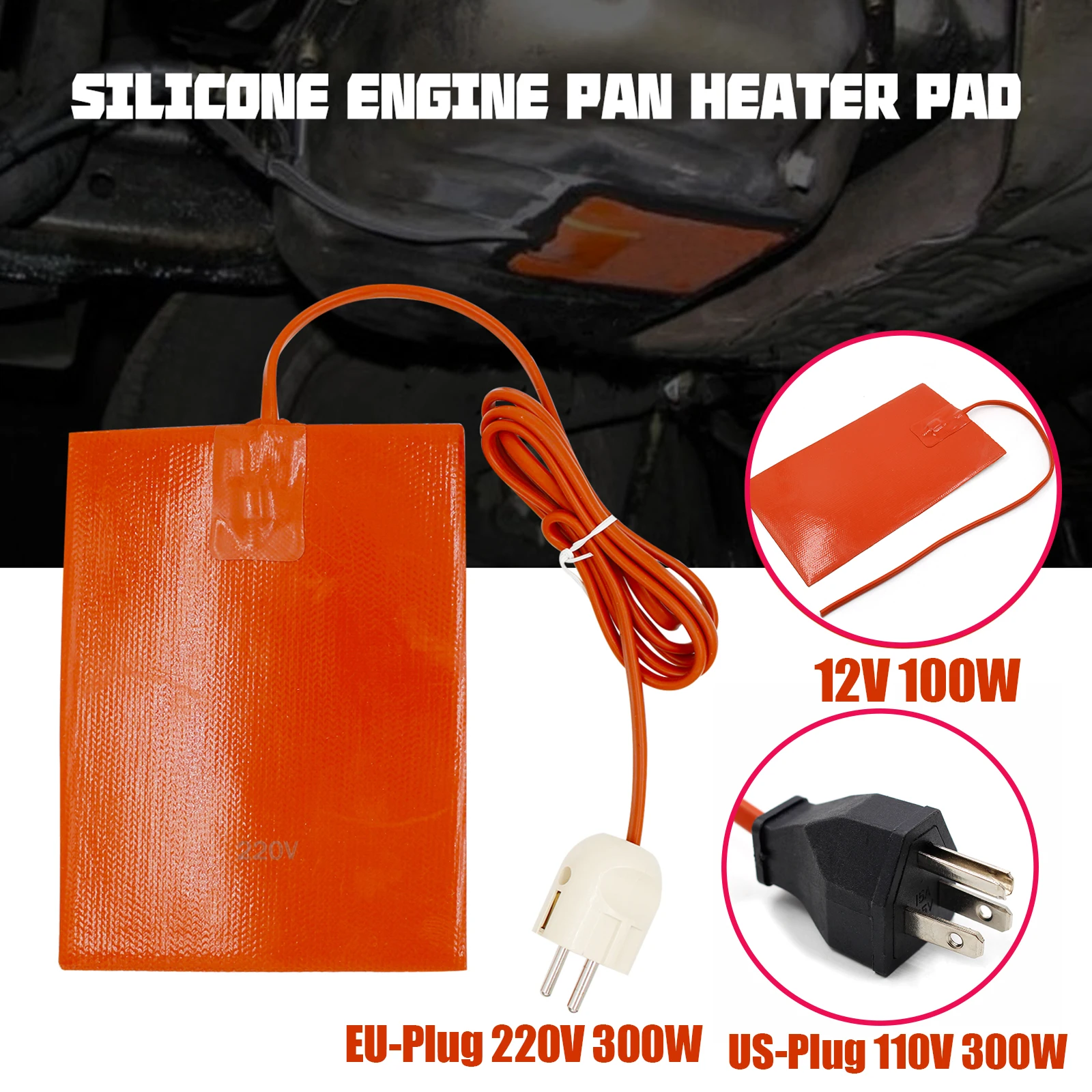 

100W/300W Car Engine Oil Pan Sump Tank Silicone Heating Pad US Plug 110V 15x20cm EU Plug 220V 15x20cm Non-Plug 12V 13x23cm