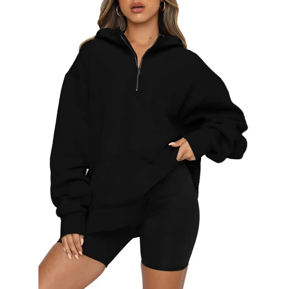 

2022 Autumn and Winter New Women's Pocket Top Half Zipper Pullover Long-sleeved Hooded Sweatshirt Winter Clothes Women