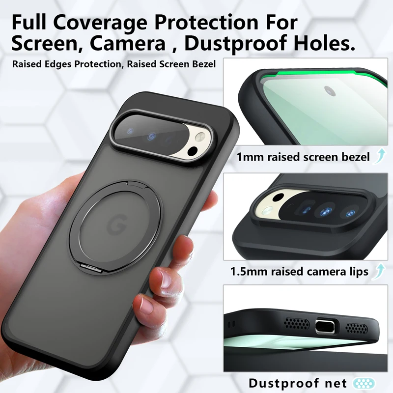 ELVEV Magnetic Shockproof Matte Case with Rotating Ring Bracket