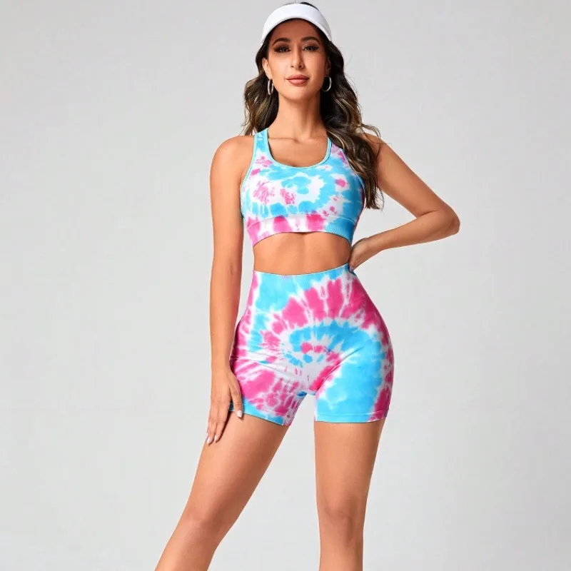 Women's Sports Wear Yoga Set Tie Dyeing Workout Clothes Wear  Sports Gym Clothing Fitness Legging Bra Crop Long Sleeve Gym Set octopus kite long tail kite with colorful ribbon and kite board kids sports beach kite playing flying toys outdoor garden toys