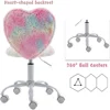 Desk Chair Faux Fur Study Chair for Teenage Girls, Adjustable Heart Shaped Kids Vanity Chair for Bedroom Reading Living Room 4