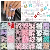 1Box Multiple Styles Colorful Resin Bows Nail Charms Pearl Heart Flatback Diamond Nail Art Decoration for DIY Manicure Crafts 1