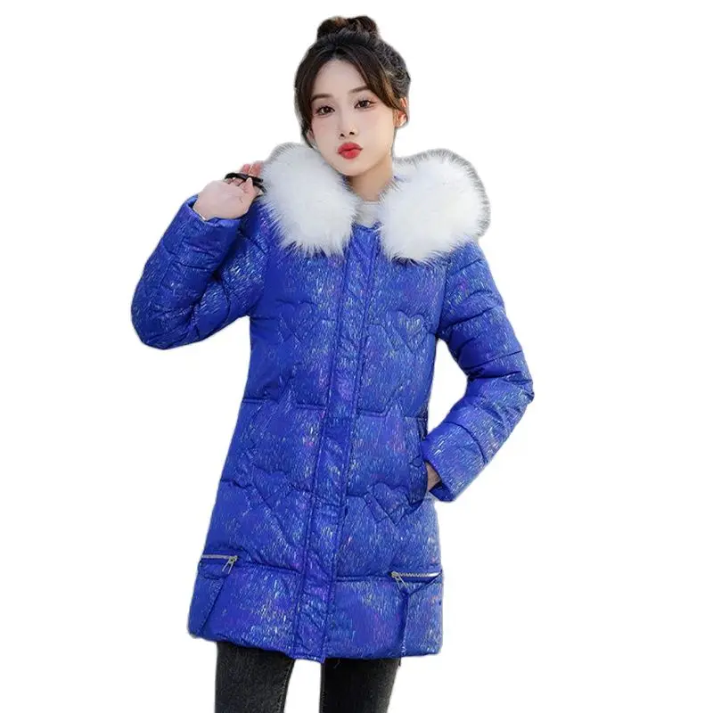 

New Down Cotton-padded Feminine Temperament Long Slim Fashion Big Fur Collar Cotton-padded Warm Coat WomenTide.