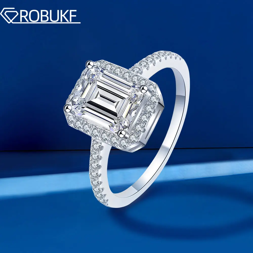 

Moissanite Engagement Rings For Women 925 Sterling Silver Certified 1CT 2CT Radiant Emerald Cut D Color VVS Moissanite Diamond