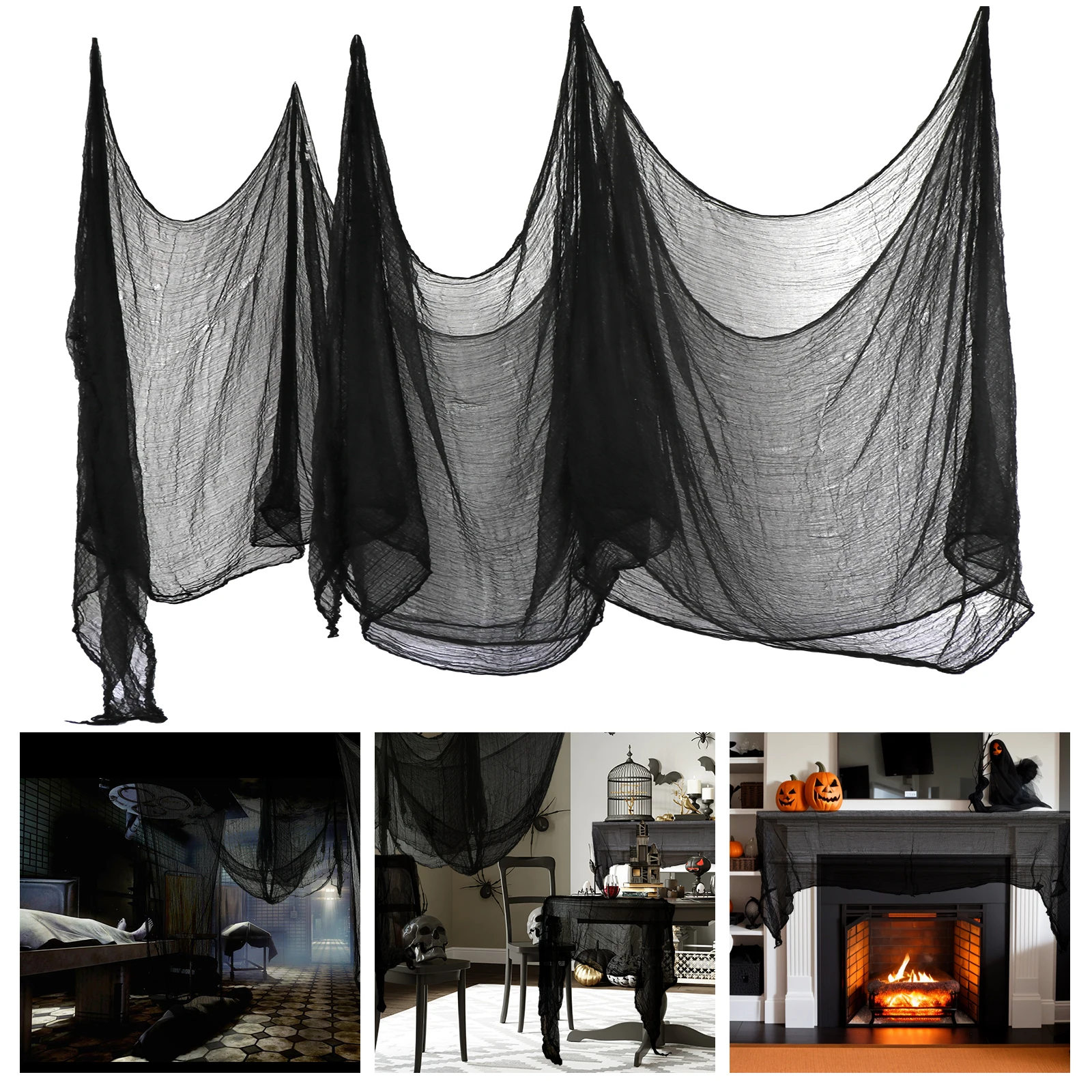 

Ourwarm Creepy Cloth Halloween Decor Scary Party Scene Prop Horror House Window Table Door Net Black Yarn For Outdoors Doorway