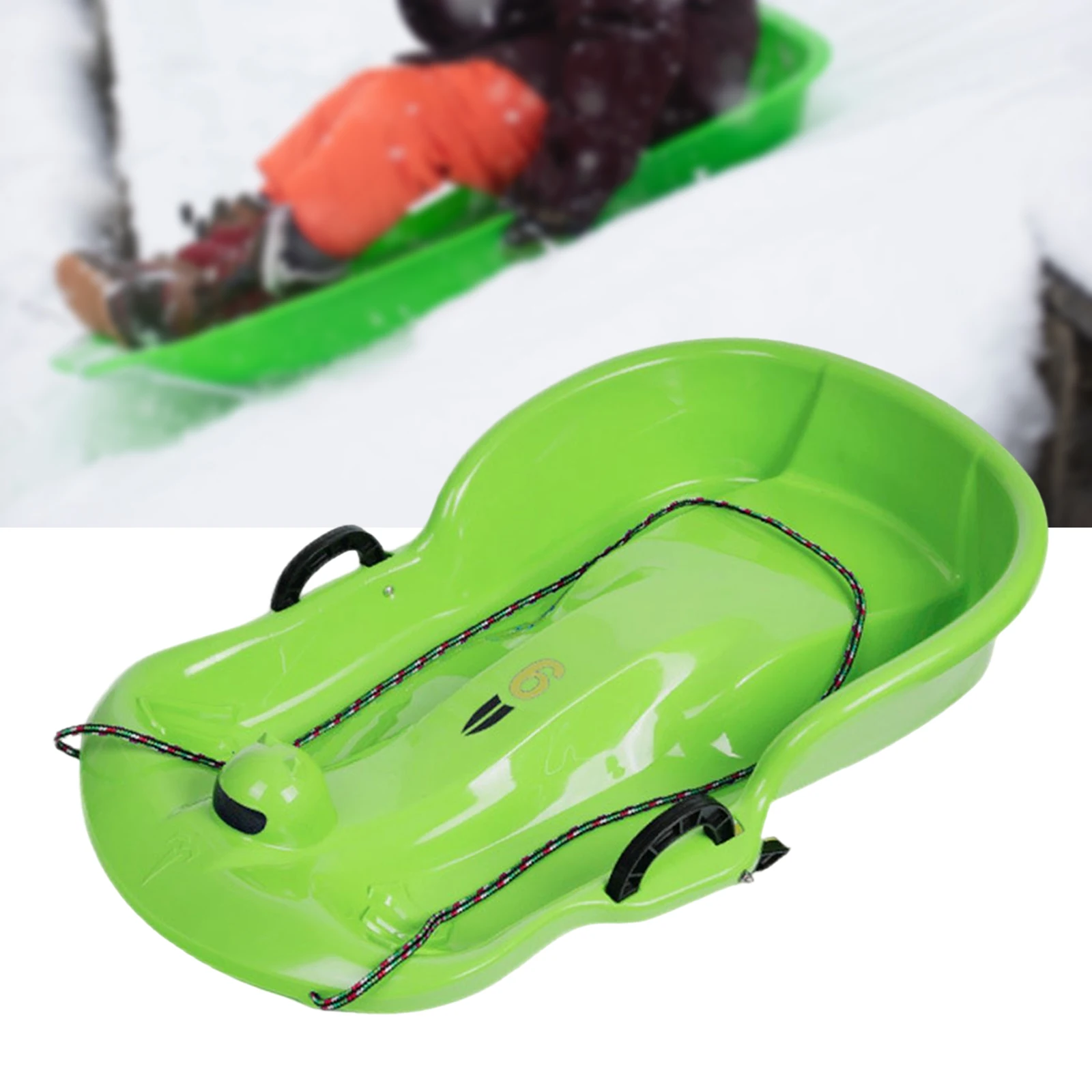 Portable Outdoor Winter Snow Sled Sleigh Sledding Toboggan Kids Sledge with Double Seat Heavy Duty Grass Sand Pull Rope Sled