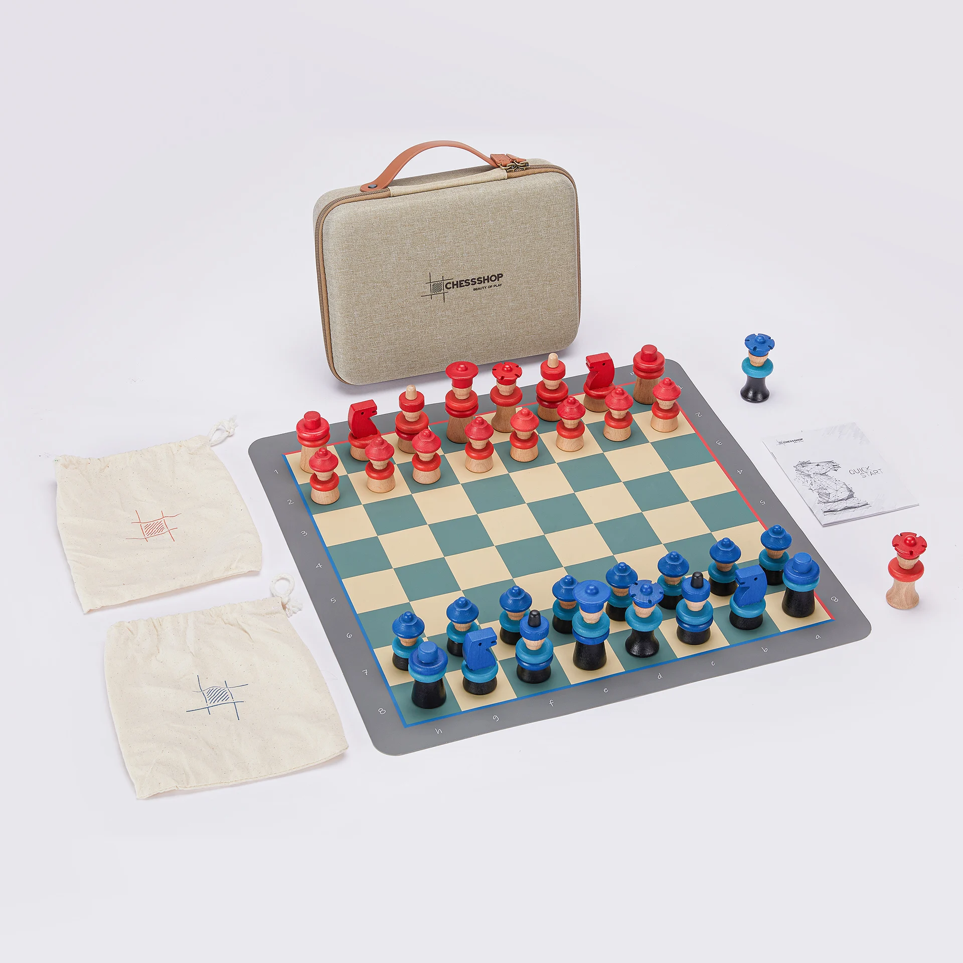CHESSSHOP Children Wooden Travel Chess Set 18'' Foldable Silicone Chessboard / 3.3'' King Height Classic Staunton