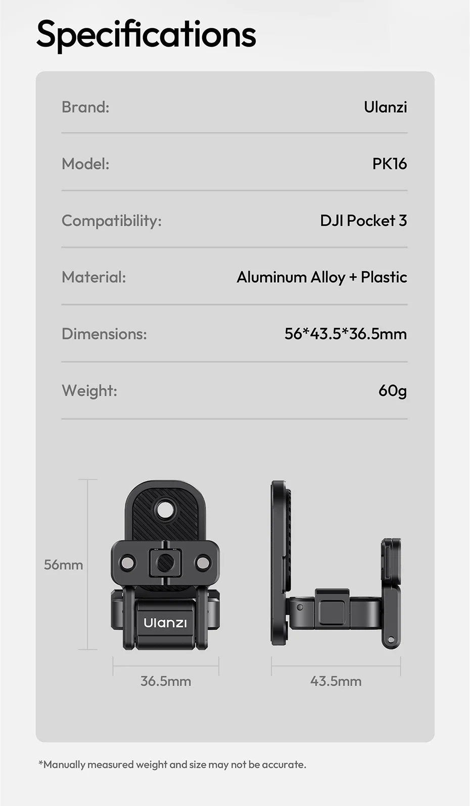 Magnetic Base for Pocket 3 Magnetic Grip Adapter 1/4'' Action Gopro Ports for O