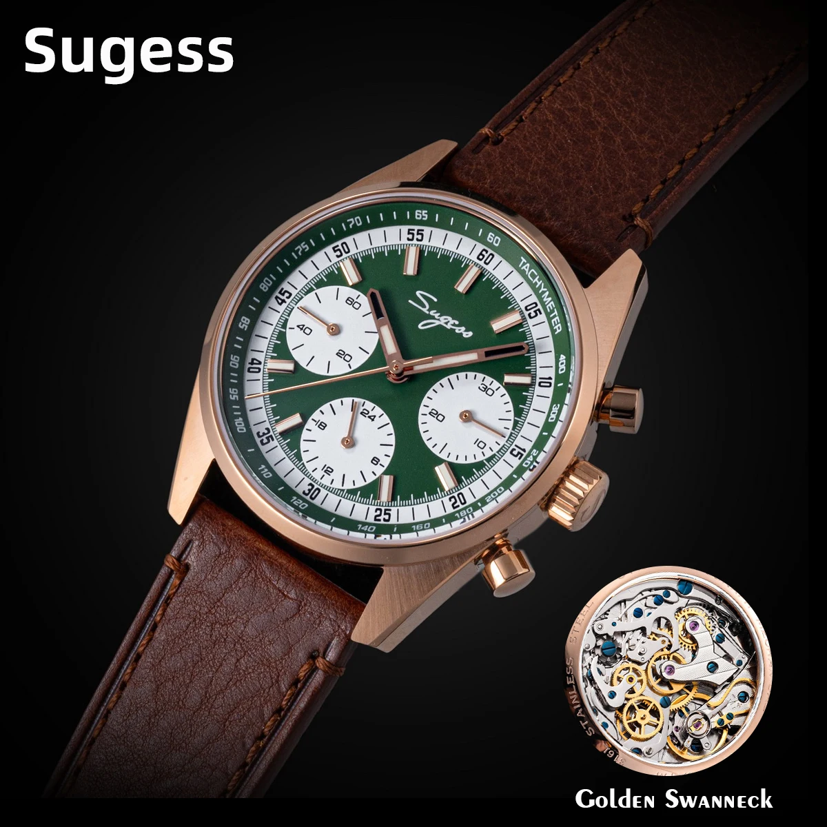 Sugess 38mm Master Chronograph Mens Watch Tianjin Swanneck
