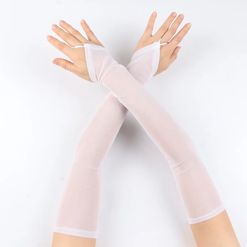 زوج من القفازات الطويلة الشبكية المرنة القابلة للتنفس للسيدات، وأكمام الملابس الخارجية لحفلات القيادة بدون أصابع.