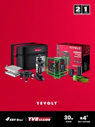 YEVOLT YVGLL4XS12TB2 3-Plane Green Beam Laser Level Kit 360 3D 12-Line Remote Control Ground Line Self-Leveling Measuring Tools