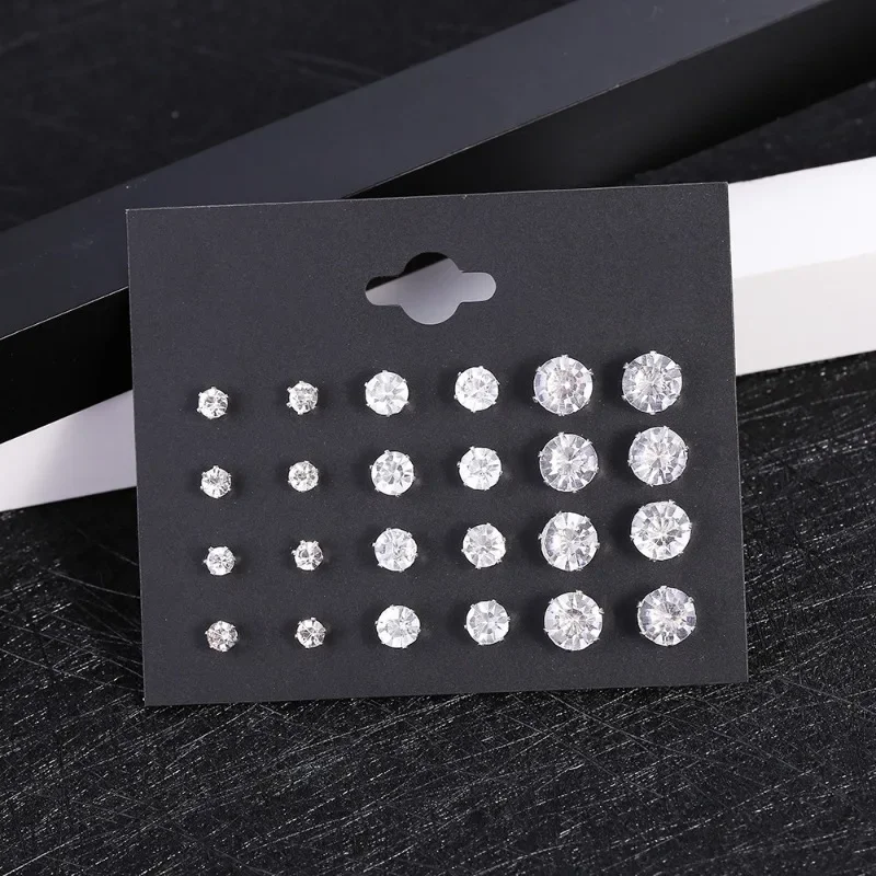New 12 Pair/Pack White Shiny Wedding Stud Earrings Set For