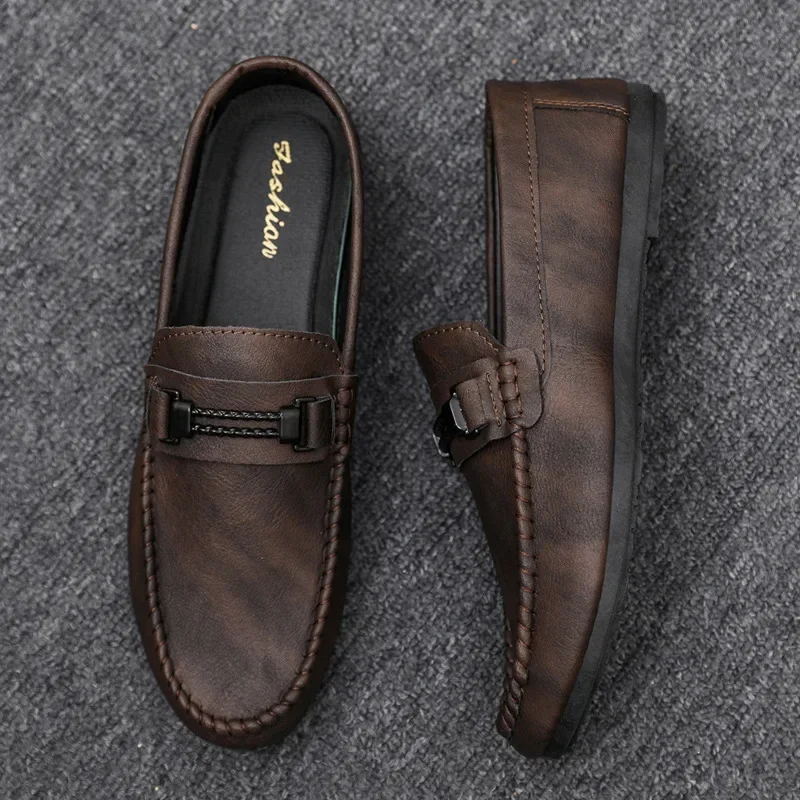 Men's Formal Summer Soft Sole Business Work Shoes Waterproof Lightweight Genuine Leather Loafers Flat Breathable