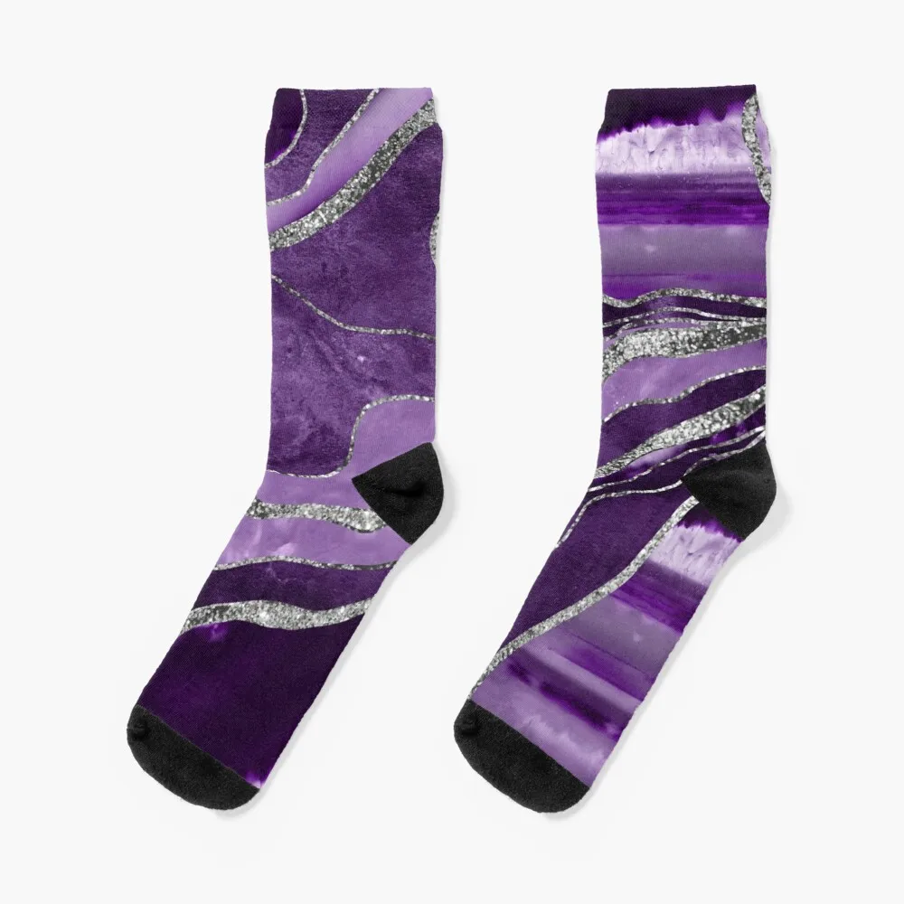 

Purple Marble Agate Silver Glitter Glam #1 (Faux Glitter) #decor #art Socks Mens Gifts
