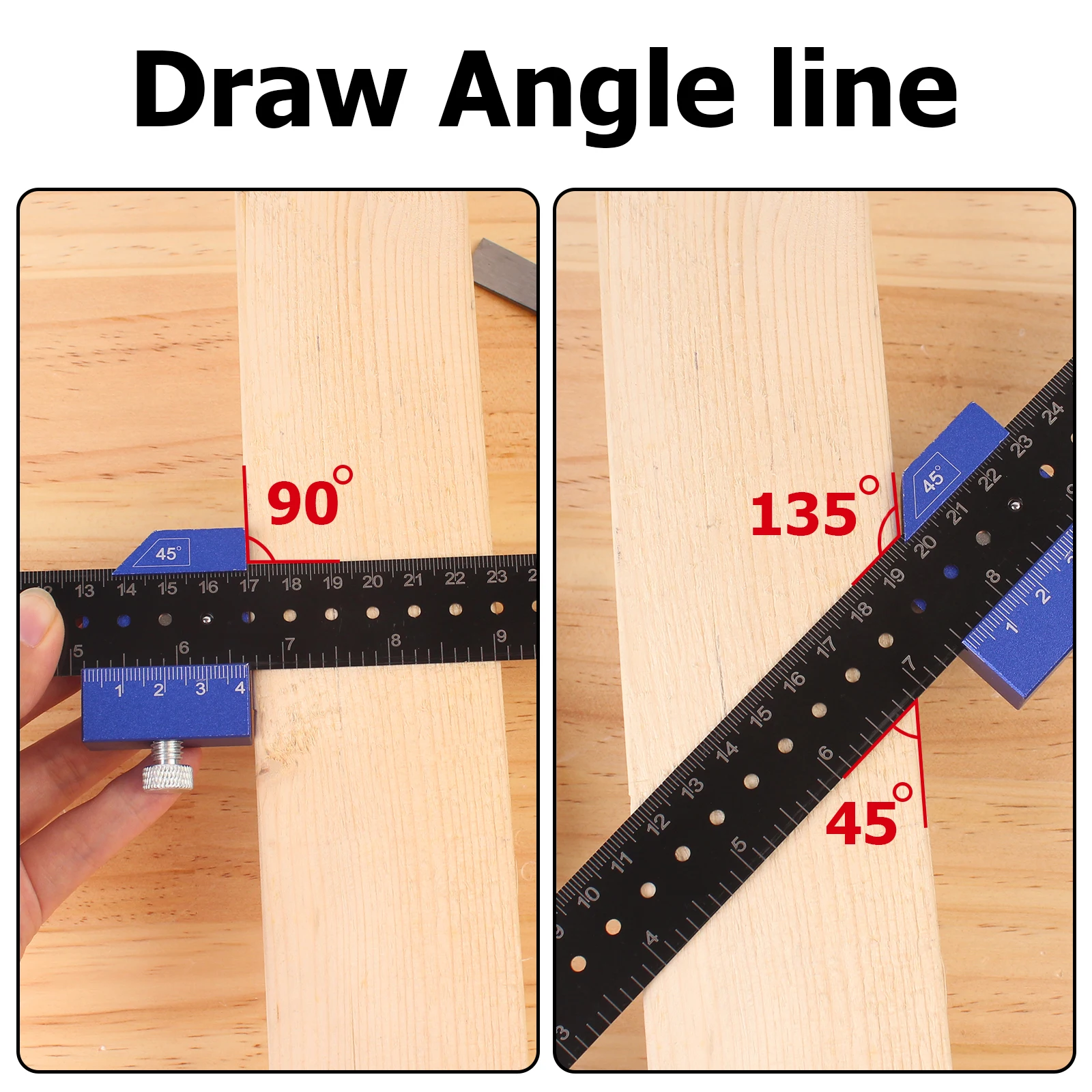 Woodworking Square Tool Woodworking Metal Pocket Ruler 45&deg;/90&deg; Slide Stop for Marking Inch/Metric Scribing Measuring