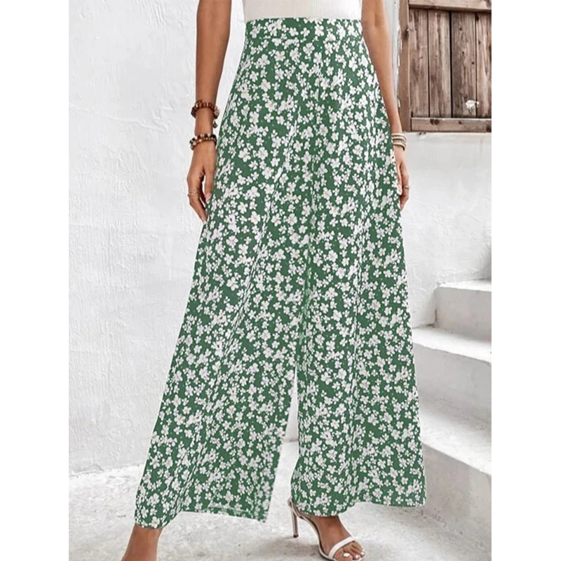 Women Clothing Floral Print High Waist Elegant Wide Leg Pants Summer Trendy Casual Streetwear Loose Trousers Pantalones De Mujer