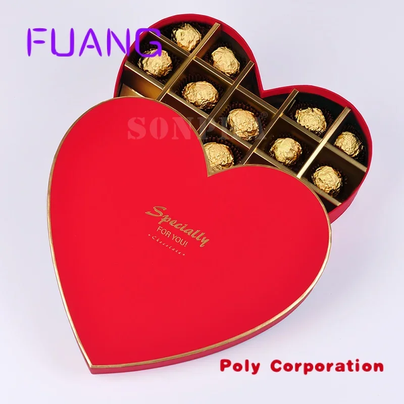 

Custom empty chocolate box red heart shape custom design gift boxes gold divider Christmas chocolate packing