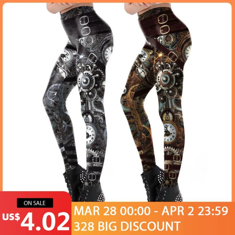 leather leggings [You're My Secret] Vintage Mechanical Gear Women Leggings Workout Pants 3D Printed Steampunk Slim Leggins Fitness Sexy Legins black leggings