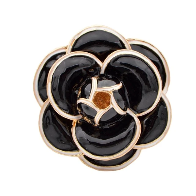 Vintage Chanel Black Camellia Flower Pin I