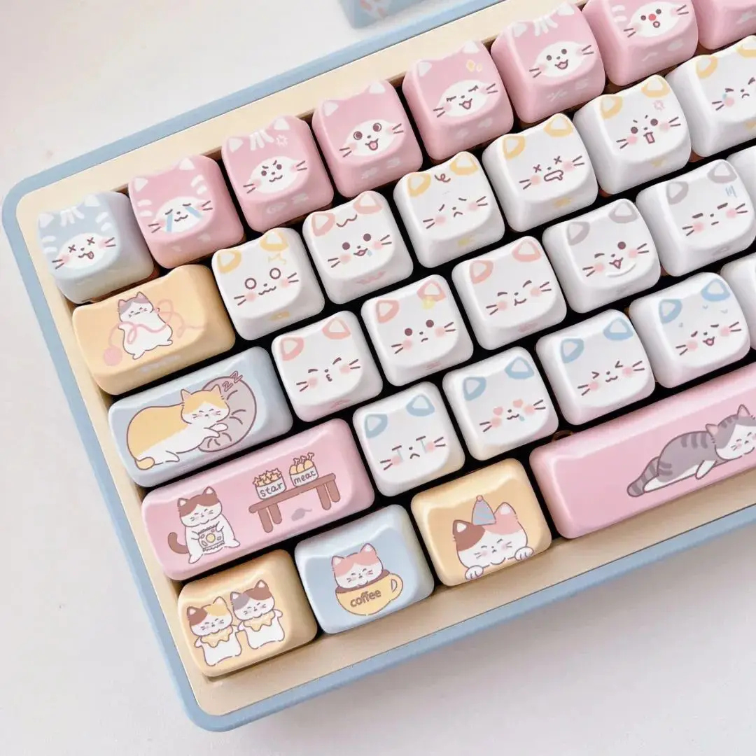 Pink Cat Keycaps Conjunto para Teclado Mecânico Cute Meow Perfil Pbt Praça Key Cap Sublimação Térmica Faça Você Mesmo Gift Mao - Imagem 4