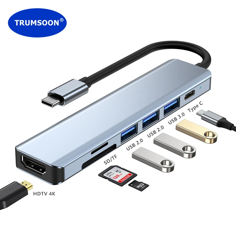 

Trumsoon USB C Hub 4K HDMI-Compatible USB 3.0 2.0 Type C Dock SD TF Card Reader for Macbook iPad Samsung S20 Dex Nintendo Switch