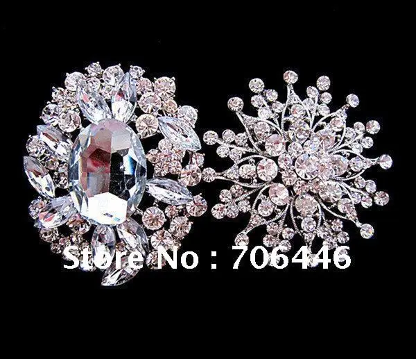

2 Pcs Silver Tone Large Rhinestone Crystal Bridal Brooch