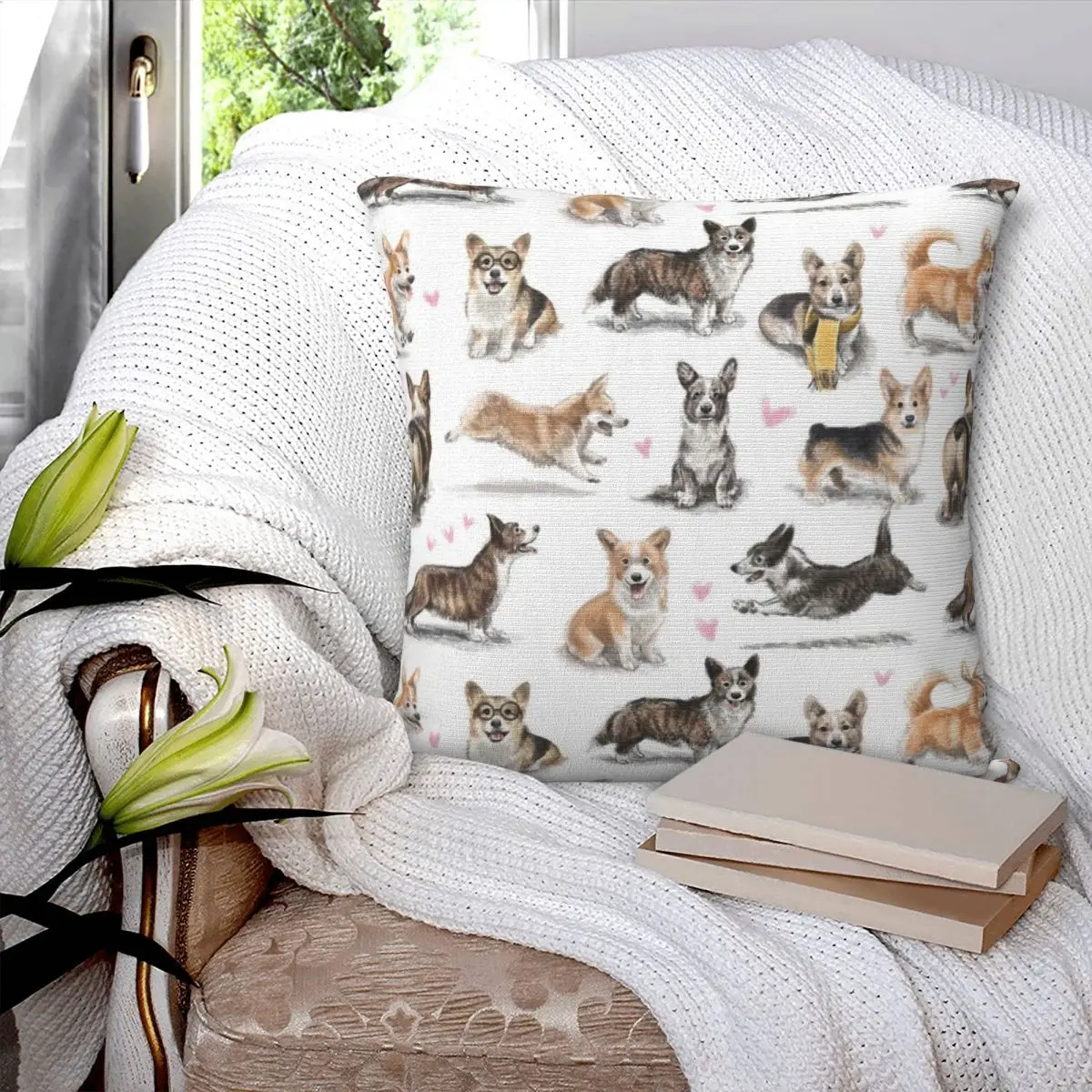 

Corgi Square Pillowcase Pillow Cover Polyester Cushion Decor Comfort Throw Pillow for Home Living Room