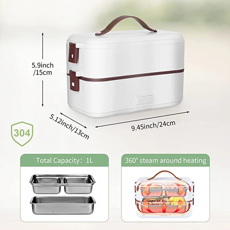 Double-layer Lunch Box Food Container Portable Electric Heating Insulation Dinnerware Food Storage Container Bento Lunch Box_voghion.com