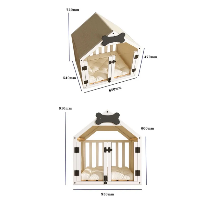 Solid Wood Dog House Large Space Double Doors Indoor Breathable Small Dog Washable Cat's Nest House Waterproof Pet Bed
