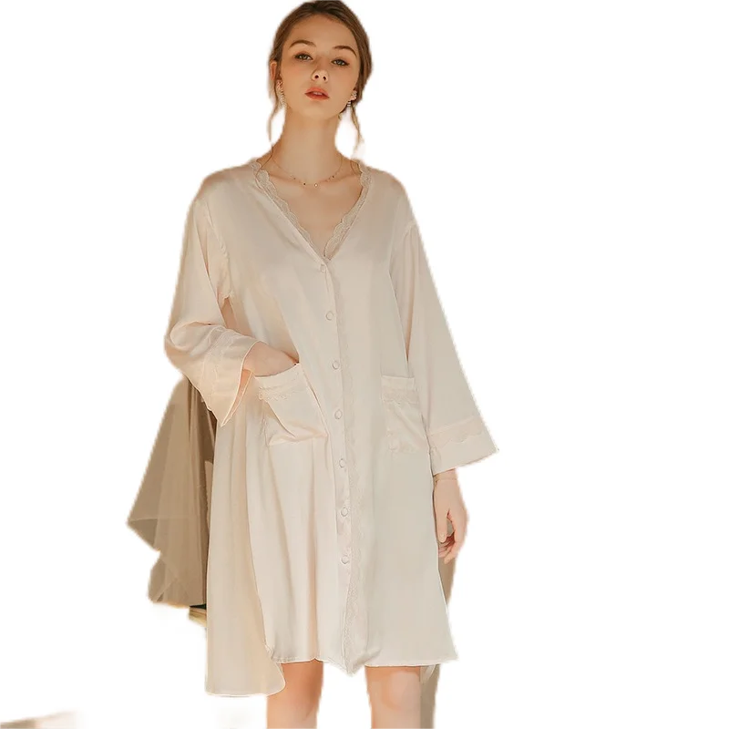 SXTHAENOO Sweet Spring White Nightgowns Women Mesh Embroidery Night Dress Long Sleeve Nightshirt Female Loose Home Wear Clothes