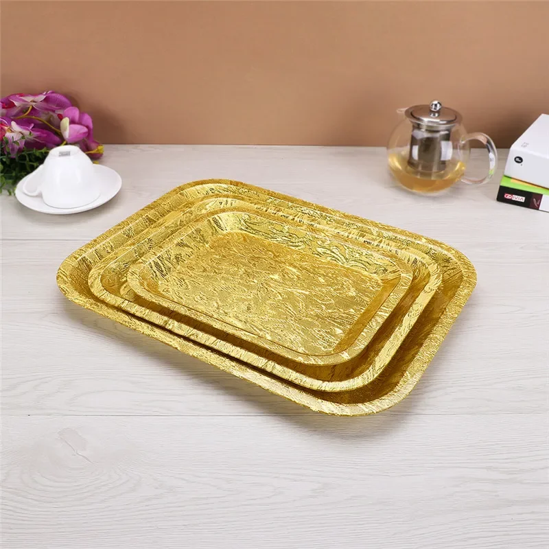 Acrylic golden rectangle plastic Hotel KTV plate Storage tray japanese snack foods serving platter tray gold tray decoration 6