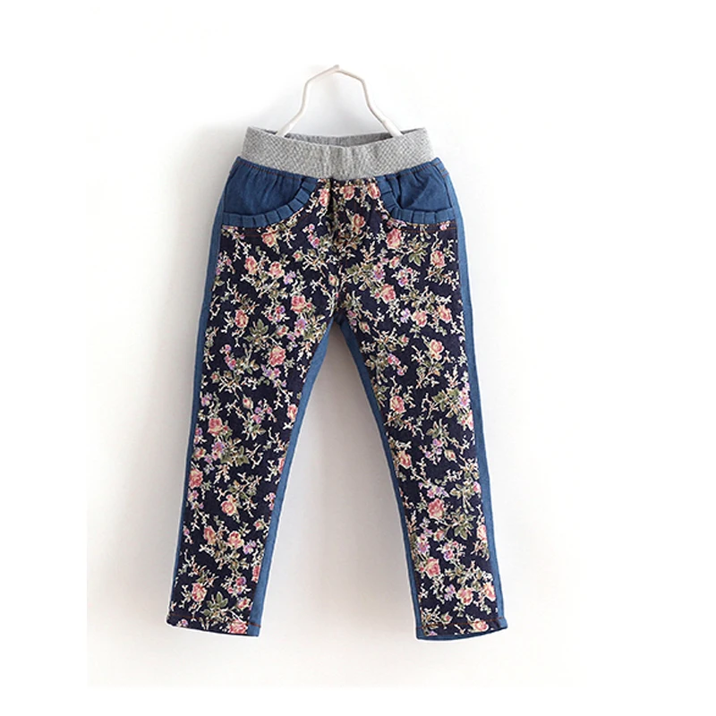 Girls Jeans Clothes For Teens Children's Clothing 4-8 Years Spring Kids High Waist Pant Flower Printed Fashioin