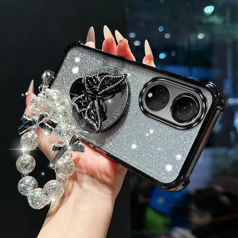 Elegant Butterfly Bracket Lanyard Plating Phone Case