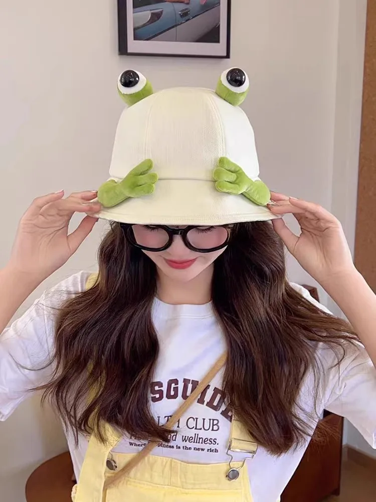 2024 New Cute Big Eyes Frog Bucket Hats Outdoor Foldable Sun