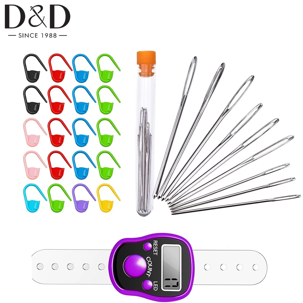 

30Pcs Knitting Craft Sets Resettable LED Digital Row Counter Large Eye Blunt Sewing Needle For Crocheting DIY Knitting Sewing